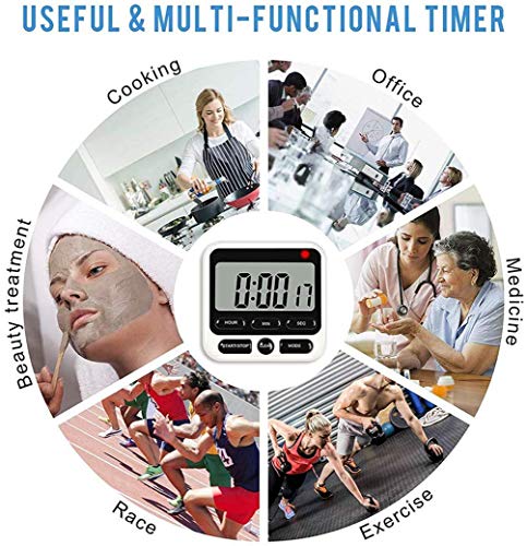 Digital Kitchen Timer with Mute/Loud Alarm Switch ON/Off Switch, 12 Hour Clock & Alarm, Strong Magnet and Simple Operation, Count Up & Count Down for Kids Teachers Cooking, Large LCD Display (Black) - color: Black