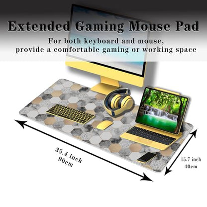 XXL Mouse Pad Desk Mat Large Gaming Mouse Pads Computer Mats 900X400 Mousepad Non-Slip Rubber Base Waterproof with Stitched Edges 35.4" X 15.7" for Game Office, Geometric Abstract - color: Marble