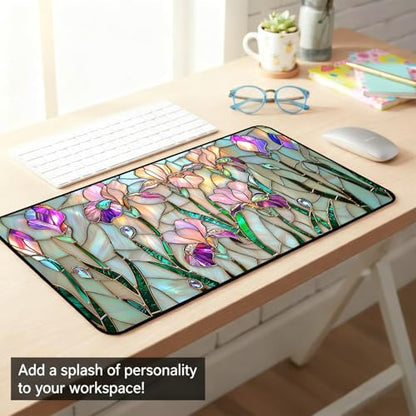 Colorful Flower Desk Mat Mouse Pad XXL, Plant Extended Large Game Mouse Pads, Desktop Mat Computer Laptop Keyboard Mat, Women's Desk Protector Mat,Desk Matt Office 31.5"X15.7" - color: Iris Flower