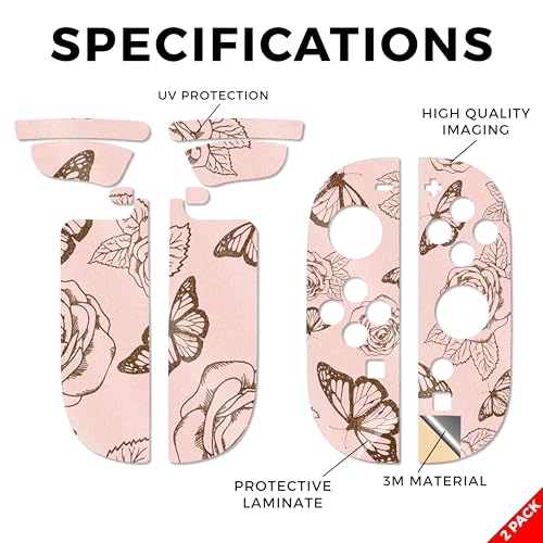 Glossy Glitter Gaming Skin Compatible with Nintendo Switch 2 Joy-Con Controller 2 Pack - Butterfly Garden - Premium 3M Vinyl Protective Wrap Decal Cover - Easy to Apply Made in The USA by MightySkins - color: Butterfly Garden, size: 2 Pack of Joy-Con Skin