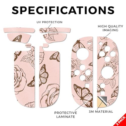 Glossy Glitter Gaming Skin Compatible with Nintendo Switch 2 Joy-Con Controller 2 Pack - Butterfly Garden - Premium 3M Vinyl Protective Wrap Decal Cover - Easy to Apply Made in The USA by MightySkins - color: Butterfly Garden, size: 2 Pack of Joy-Con Skin