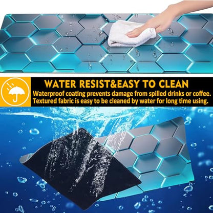 Gaming Mouse Pad,Honeycomb Hexagon Desk Mat,31.5""X15.7"" Large Desk Pad with Stitched Edge Non-Slip Base Keyboard Big Mouse Pad for Office Home Work Gaming-Blue, WDQ-D01 - color: Neon Hexagon