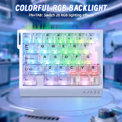 AK029 Wired 29 Keys One-Handed RGB Gaming Keyboard with 8000HZ,0.01mm RT Magnetic Switches Adjustable Actuation,Hotswappable Mechanical Keyboard,Aluminum Plate,Web Driver for Gamers-Transparent White - color: White Transparent