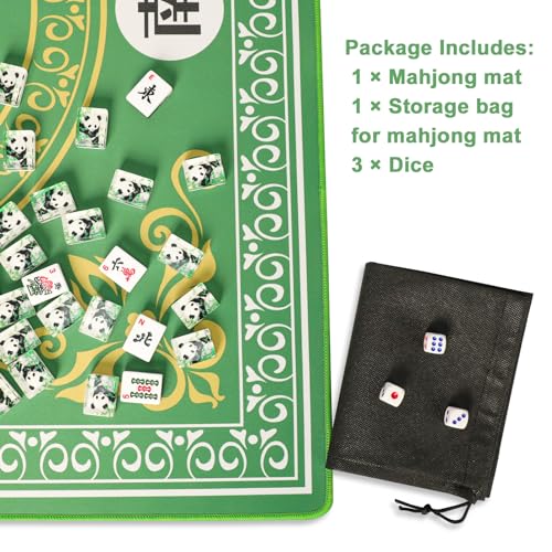 Mahjong Mat,Mahjong Game Table Mat with 3 Dice & Carrying Bag,31.5"x31.5" Green Rubber Anti-Slip Playmat for Mahjong, Card, Board & Tile Games - color: Green