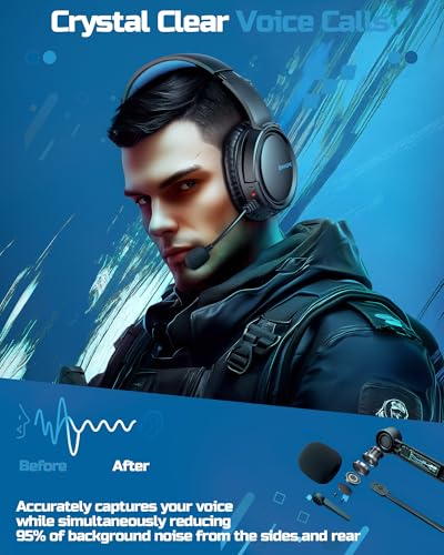 BINNUNE Wireless Gaming Headset — 2.4GHz Low-Latency USB Dongle + Bluetooth, 50mm Drivers 7.1 Surround, Noise-Cancelling Mic, 40H Battery — Over Ear Wireless Headphones for PS5, PC, Laptop, Blue - color: Blue, style: For PS5
