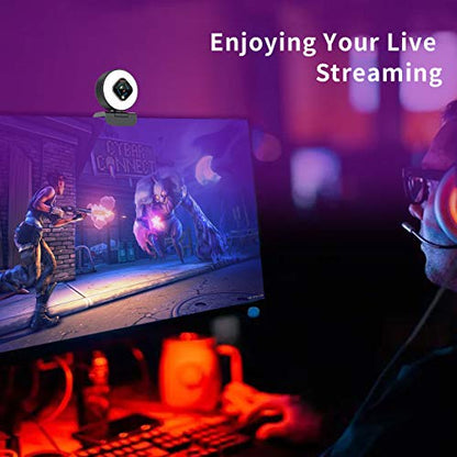 Angetube Streaming Webcam 1080P w/Ring Light, FHD Web Cam w/Digital Zoom | 5X Digital Zoom, AutoFocus, 2 Microphones, USB Computer Web Camera for Desktop Computer PC Laptop Mac, for Gaming Google Meet
