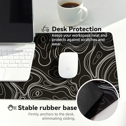 Reniteco Waterproof Large Office & Gaming Mouse Pad, 31.5" x 11.8" x 0.12" | Anti-Fray Stitched Edges, Premium Textured Surface, Non-Slip Rubber Base, Water and Stain Resistant Protection - color: Topographic Map Black, size: 31.5''x 11.8''x0.12"