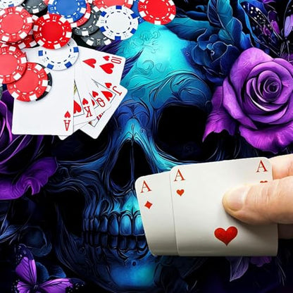 Blue Skull with Purple Rose for MTG & TCG Playmat Mouse Pad,BFDHGQZC 24" x 14" Game Mat for MTG/RPG/CCG Trading Card Game Playmats Table Mat Perfect for Card Games Video Games Computer Office - color: Blue Skull With Purple Rose
