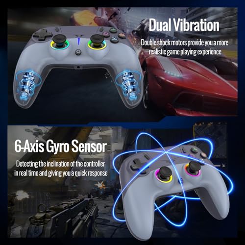 BETMI Wireless Controller for PS-5/Pro/Slim/PC (Blue/Gray) | Hall Effect Joystick & Trigger/Macro/6-Axis Gyro Sensor/Dual Vibration/Built-in Speaker/3.5mm Audio Jack/RGB Light - color: Blue/Gray