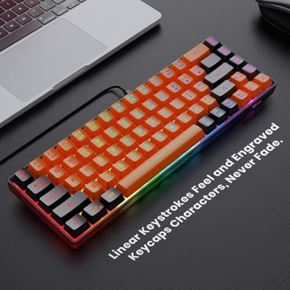 GEODMAER 65% Gaming Keyboard, LED Backlit Mini Wired Keyboard, Ultra-Compact Anti-Ghosting No-Conflict 68 Keys Membrane Gaming Wired Keyboard for PC Laptop Windows Gamer(Orange-Black) - color: Orange-Black