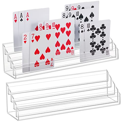 Yerliker 2 Pcs Playing Card Holders for Playing Cards, Acrylic Card Organizers, 4 Slots Tray Solid Game Stands Accessories for Seniors Adult Bridge, 10 x 2.3 x 2.3 Inch