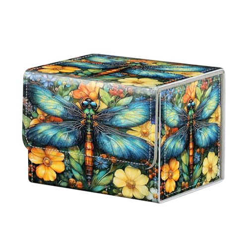 Dragonfly Floral Garden for MTG Deck Box, 100+ Double Sleeved Card Storage Case, PU Leather Commander Deck Case for TCG Magic Yugioh, Magnetic Closure - color: Dragonfly Floral Garden