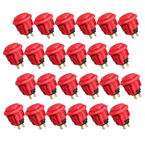 QANBA D-lite Arcade Button Original Buttons Snap-In Joystick Arcade Buttons for DIY arcade machines 24mm Push button switch (Boxed） (24mm Red（EL06) 24 Pcs) - size: 24mm Red（EL06) 24 Pcs