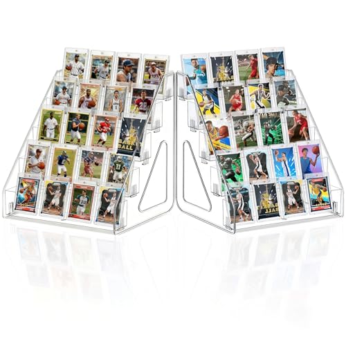 2 Pack 5-Tier Card Display Stand Holder for Collectors & Retails | 12.1" Clear Acrylic Riser Card Shelf for Desk & Shelf Organize, Fits Trading, Sports, TCG & Graded Cards, PSA BGS SGC Slabs