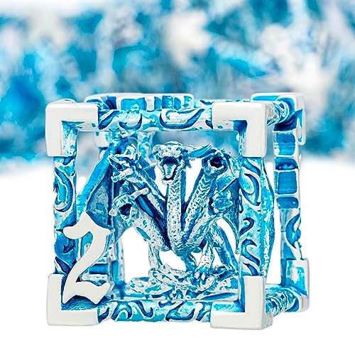 ARUOHHA Hollow DND Dice Set Silver Blue 5-Headed Dragons D and D Dice with Gift Box, Role Playing Games 7PCS Metal Dungeons Polyhedral Dice RPG Dice Set D20 D12 D10 D8 D6 D4 - color: Silver Blue-02