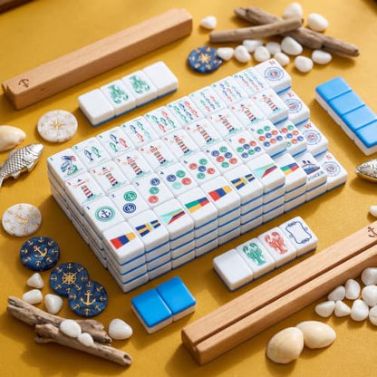 Nautical American Mahjong Set of 160 Acrylic Mahjong Tiles 1.2 Inch Complete Set Summer Coastal Style Mah Jong Game for Adult Party Travel Mah Jong Lovers Gift - style: Nautical