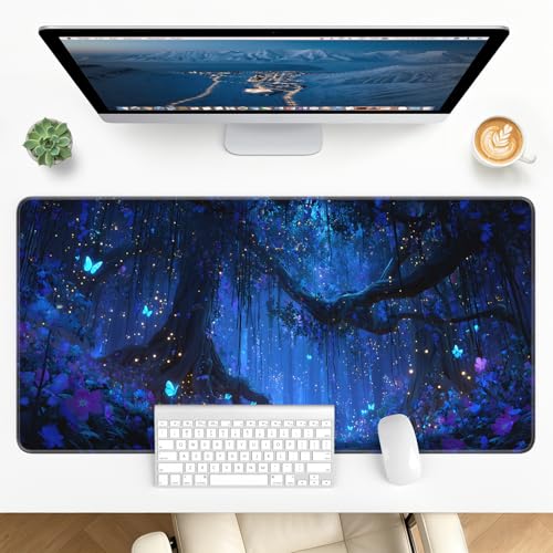Large Gaming Mouse Pad, XL Desk Protector, Non-Slip Base | 31.5x15.7 in Extended Desk Mat with Stitched Edges for Keyboard, Work, Game, Office, Home PC and Laptop - color: Glow Forest