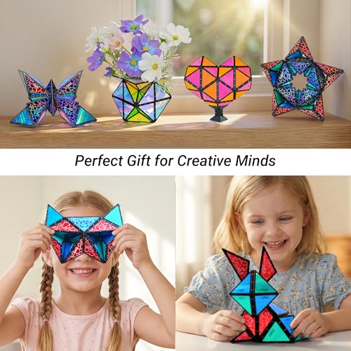 TOSY Magnet Pyramid Glow - 1 Cube Transforms into 1 Billion Shapes, 12 Pieces, 243 Rare Earth Magnets, Glowing, Holographic Design Magnet Tiles Creative Puzzle STEM/STEAM Toy - color: Glow