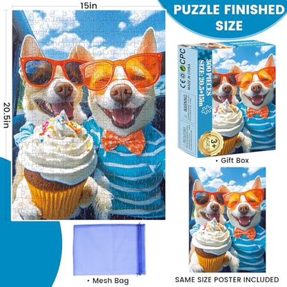 300 Piece Puzzles for Adults,Cute Puppy Jigsaw Puzzle for Adults Kids Seniors,Recycled Cardboard Selfie Puppy Piece Puzzle 300 Piece,Family Activity Great Gift for Family Friends 20.5 * 15 in - style: Dogs