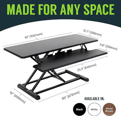 TechOrbits Standing Desk Converter - 42 Inch Adjustable Sit to Stand Up Desk Workstation, MDF Wood, Ergonomic Desk Riser with Keyboard Tray, Desktop Riser for Home Office Computer Laptop, Black 42" - size: 42" MDF Wood