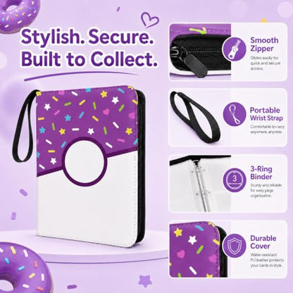 9 Pocket Card Binder 900 Card Holder Album, Purple Donut Trading Cards Holder Zipper Binder for Girl Teen Collection (Purple Donut, 900 Pocket) - color: Purple Donut, size: 900 Pocket