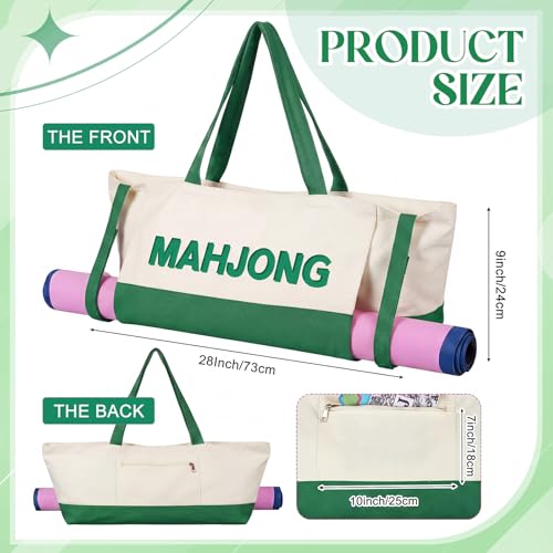 Abbylike 28x9 Inches Mahjong Bag for Rolled Mat Tiles Racks Pushers Accessories Empty Mahjong Tote Bag with Zipper Closure Outer Pockets Lining Large Capacity(Beige&Green,Canvas) - color: Beige&green