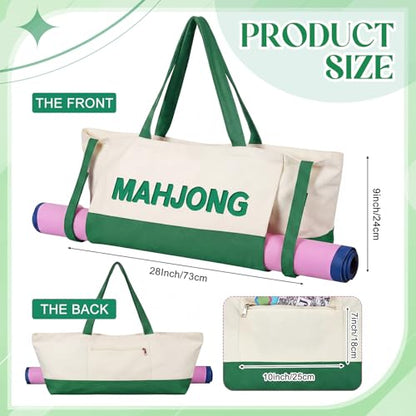 Abbylike 28x9 Inches Mahjong Bag for Rolled Mat Tiles Racks Pushers Accessories Empty Mahjong Tote Bag with Zipper Closure Outer Pockets Lining Large Capacity(Beige&Green,Canvas) - color: Beige&green
