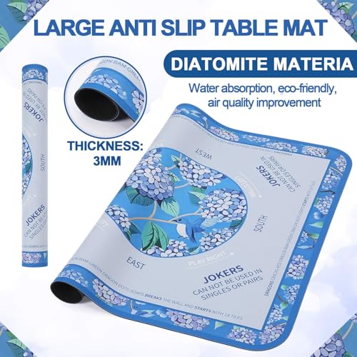 Tegeme Mahjong Mat Flower, Birds 31.5" X 31.5" Anti Slip Game Table Cover | Noise Reduction for Quiet Play, Chinoiserie Floral Design, Non Slip Backing Secures Mat, For Mah Jong Card Tile Games - size: 31.5" X 31.5", style: Flower, Birds