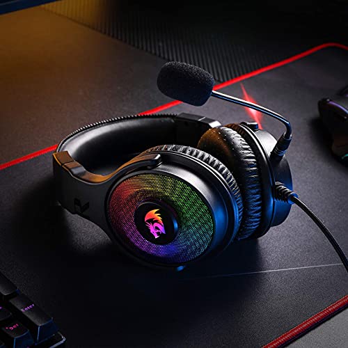 Redragon H350 RGB Wired Gaming Headset, Dynamic RGB Backlight - Stereo Surround-Sound - 50MM Drivers - Detachable Microphone, Over-Ear Headphones Works for PC/PS4/XBOX One/NS - color: Black