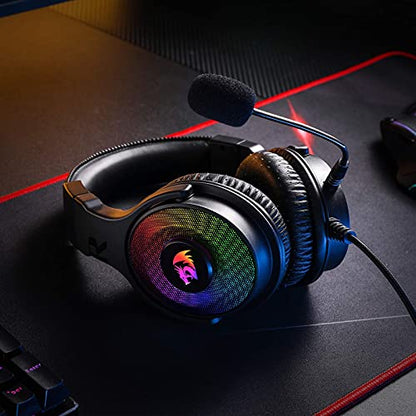 Redragon H350 RGB Wired Gaming Headset, Dynamic RGB Backlight - Stereo Surround-Sound - 50MM Drivers - Detachable Microphone, Over-Ear Headphones Works for PC/PS4/XBOX One/NS - color: Black