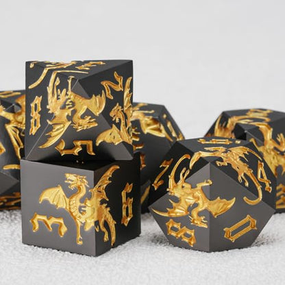 Metal D&D Dragon Dice Set,Metallic DND Polyhedral Dice for Dungeons and Dragons RPG TTRPG D&D 7-Die Set with Gift Case Dragon-Pearl Gun Gold - color: Dragon-pearl Gun Gold