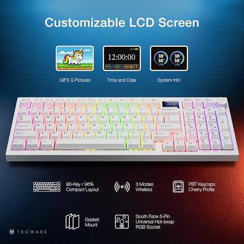TECWARE Spectre 96% RGB Mechanical Gaming Keyboard | Customizable LCD Screen | Tri-Mode Wireless with Knob | Gasket Mount | South Face 5-Pin Hot-Swappable Sockets | White Cocoa Brown Switch - color: Cocoa Brown