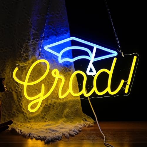 Congrats Grad Neon Sign, Adjustable Led Grad Neon Sign 2025 Graduation Celebrations Light Usb Powered For Prom Night Dorm Class Room Graduation Season Party Backdrop Decoration（16.5x10 In） - color: Grad - Blue+Lemon Yellow+White