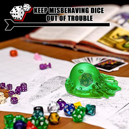 Deekin Translucent Cube Dice Storage with 7 Polyhedral Dice Set, Resin Cube Holder for TTRPG Tabletop Role Playing Game Fantasy Tabletop Gaming(Green) - color: Green