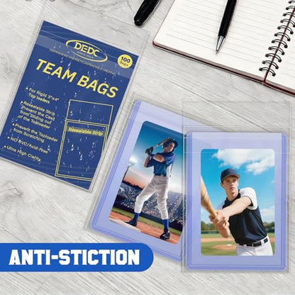 DEDC 500 Pcs Resealable Team Bags for Card Sleeves Set with Bottom Adhesive Strip Clear Cards Sleeve for Top Loaders & Raw Cards Thick Trading Card Protectors for Long-Term Storage & Display - size: 500 pcs Resealable