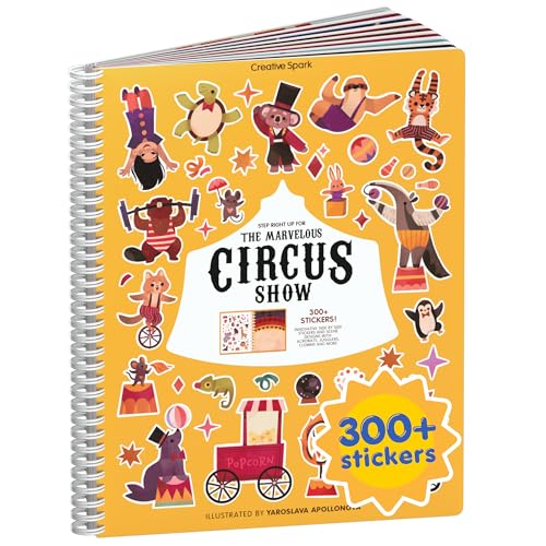 Circus Show 300+ Kids Sticker Book by Cupkin Toddler Airplane Travel Coloring and Sticker Book, Road Trip Essentials, 8 Coloring Pages 8 Side by Side Scenes for Ages 2–8 Years - color: Circus