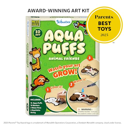 Skillmatics Aqua Puffs - 3D Art Kit, Animals, Mess-Free Paint by Number Craft for Kids, DIY Color Activity, Screen-Free Entertainment, Travel & Creative Gift for Girls & Boys Ages 4, 5, 6, 7, 8, 9, 10 - color: Animals
