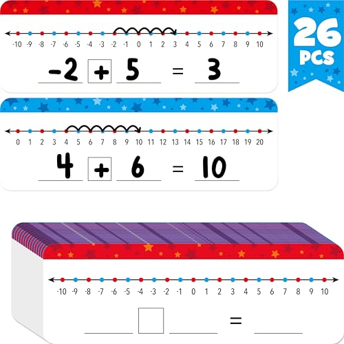 26 Packs Number Line Dry Erase Boards, Double Sided Writable and Erasable Board-0 to 20 on One Side & -10 to10 on Other Side Math White Board for Kids, Students, Classroom and Home (12” x 4”) - color: Stars, size: -10-10/0-20 -26 Packs