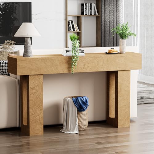 63 Inch Long Console Table, Narrow Rectangular Sofa Table Behind The Couch, Farmhouse Entryway Table for Entrance, Hallway, Living Room (Natural) - color: Natural, style: No Socket