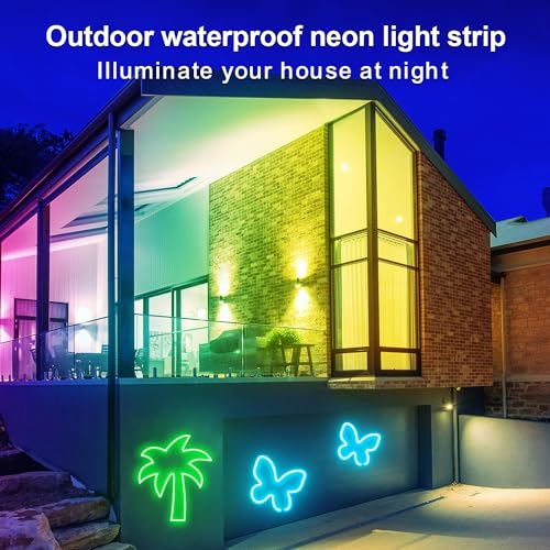 LED Neon Rope Lights 32.8FT,IP65 Waterproof LED Strip Lights, Music Sync LED Lights with Remote and APP Control,24V RGB LED Rope Lights for Bedroom,Holiday Decoration（with Snap &Screws） | Music Sync LED Lights with Remote and APP Control,RGB LED Rope Ligh