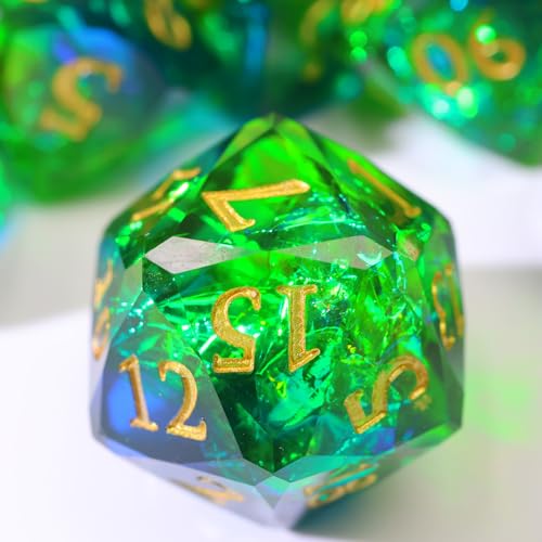 XENOLUX Polyhedral DND Dice Set, Bubble-Free Well-Balanced Sharp Edge Resin Dice, Diamond Cut Blue Green Iridescent Role Playing Accessories for Dungeons and Dragons with Metal Case - Mixed1 - color: Rd-mixed 1