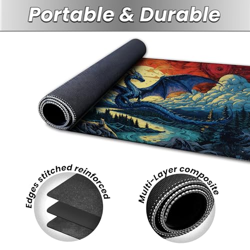 MTG Playmat TCG Card Game Mat Magic The Gathering Play Mat 24x14 Inch - color: Ember Skies Blue Dragon