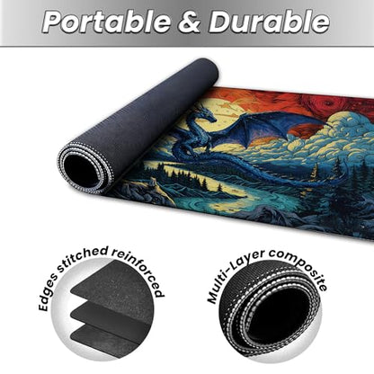 MTG Playmat TCG Card Game Mat Magic The Gathering Play Mat 24x14 Inch - color: Ember Skies Blue Dragon