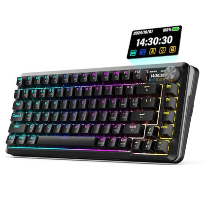 Redragon K708 Wireless Mechanical Keyboard with Screen, Volume Knob & Pre-Lubed Switches - Tri-Mode (Bluetooth/2.4G/USB-C) RGB Gasket Gaming Keyboard, Hot Swappable, 4000mAh Battery for PC, Mac, etc. - color: Black