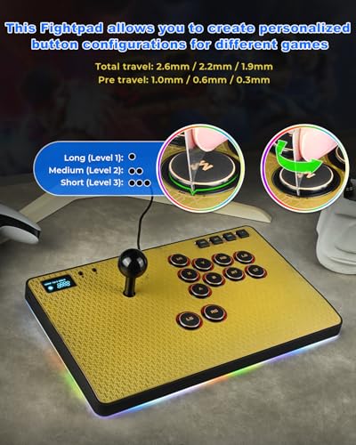 Haute42 Leverless Controller Arcade Stick: Magnetic Arcade Stick CAS with RGB ,Premium Aluminum Haute42 CAS Fightstick for PC/PS3/PS4/Switch Game with Lock Button Support Hot Swap & SOCD（Gold）