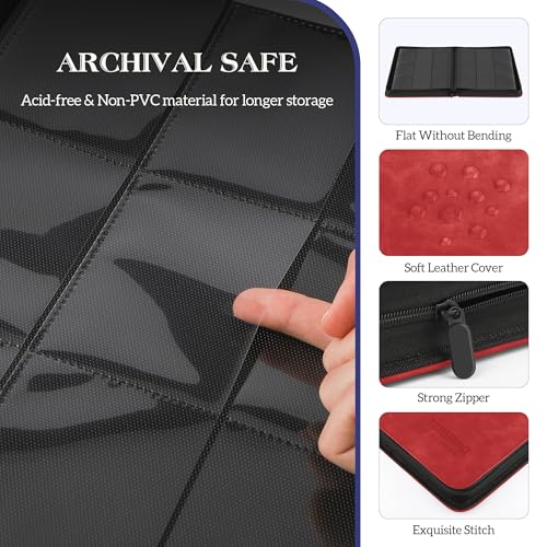 Trading Card Binder, 9 Side Loading Pocket Card Album Hold Up to 540 Cards, Zipper Binder for Cards Collection, TCG Card Holder for Game Card, Sports Card, Yugioh, MTG etc.（Red 9） - color: Red 9