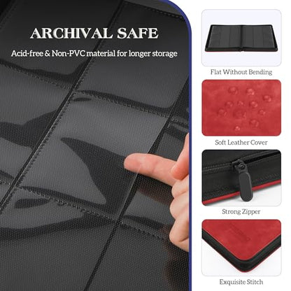 Trading Card Binder, 9 Side Loading Pocket Card Album Hold Up to 540 Cards, Zipper Binder for Cards Collection, TCG Card Holder for Game Card, Sports Card, Yugioh, MTG etc.（Red 9） - color: Red 9