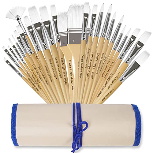 CONDA Paint Brushes Set of 24 Different Shapes Professional Painting Brushes for Oil, Acrylic Canvas and Watercolor Painting (White) - color: White
