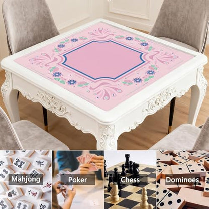 Mahjong Mat for Table with Carrying Bag & 3 Dice, Pink Peacock 31.5"x31.5" Square Rubber Mahjong Table Cover, Non-Slip & Noise Reduction Gaming Mat for Mah Jongg, Poker, Dominoes & Tile Games - color: Peach Pink