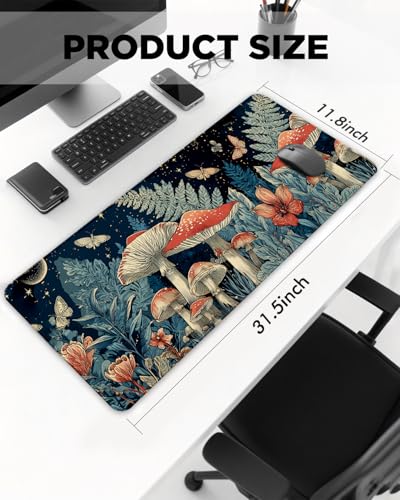 Mouse Pad, Desk Mat, 31.5x11.8in Large Mousepad, Mushroom | Desk Pad with Stitched Edge & Rubber Non-Slip Bottom, Gaming Mouse Pad, Extended Mousepad for Home, Office - color: Mushroom